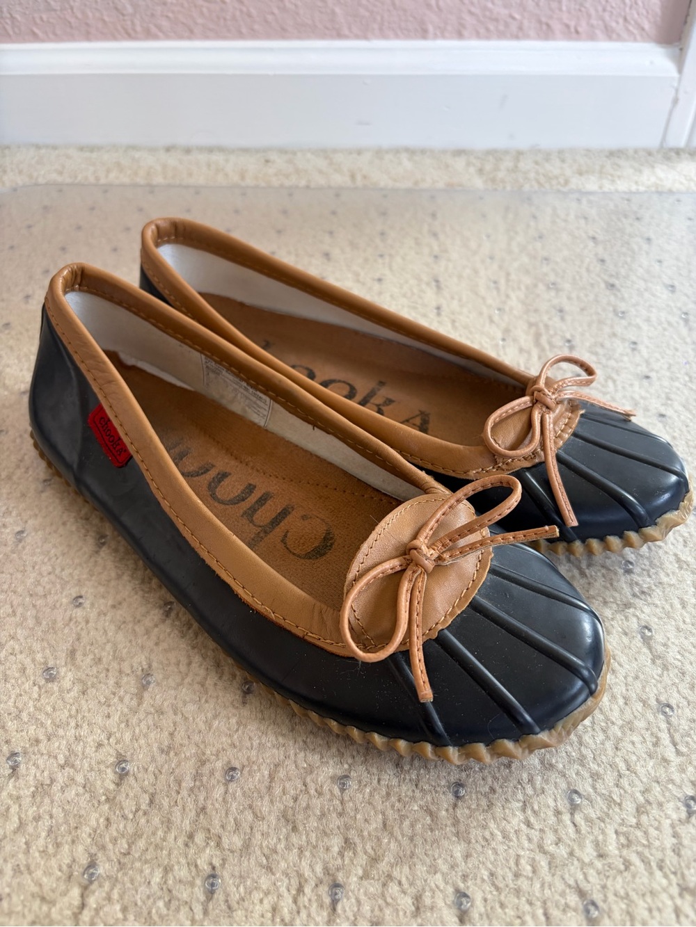 Chooka Duck Skimmer Rain Flats Black Tan Rubber Ballet Womens Size 8 C1616999